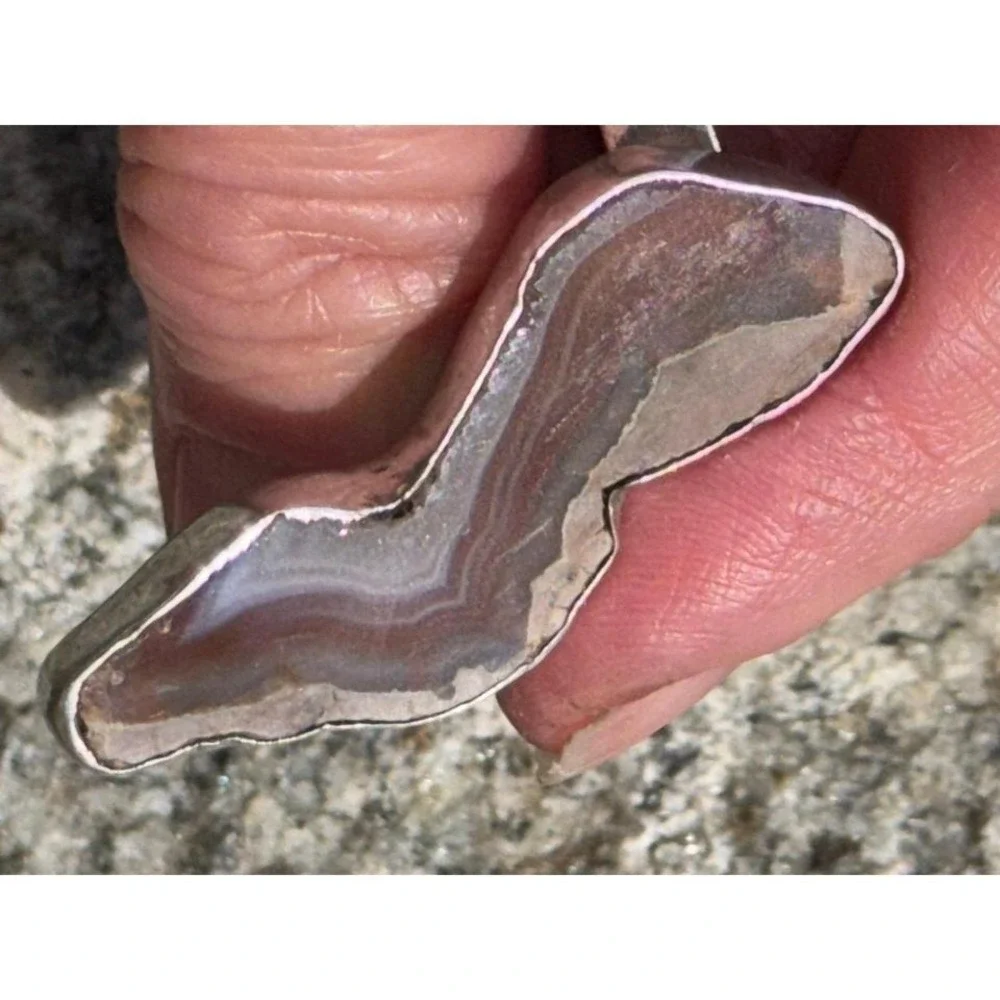 Rare ooak Artisan Sterling & Agate Cufflinks Mexico 1958 Natural Stone Slices